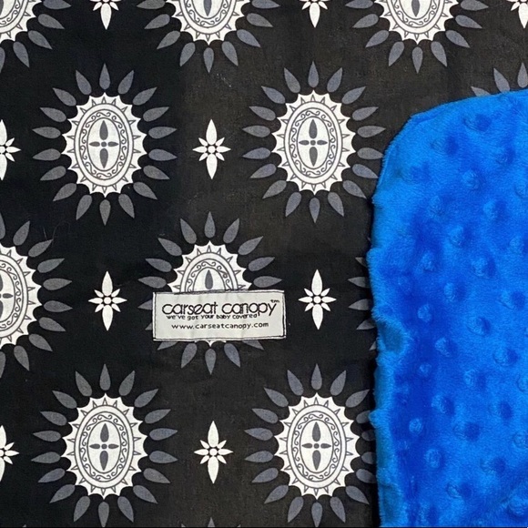 Car seat canopy cover Black White Maddox print with blue Minky Dot - Picture 2 of 5